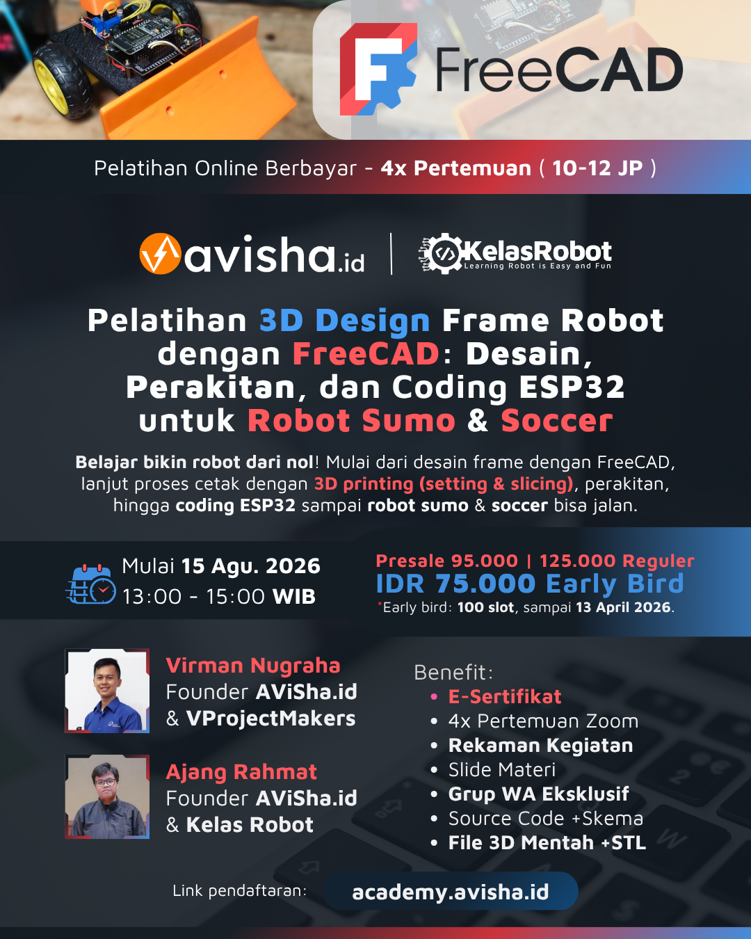 Pelatihan 3D Design Frame Robot dengan FreeCAD: Desain, Perakitan, dan Coding ESP32 untuk Robot Sumo & Soccer